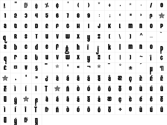 Eight Track Regular  glyph index