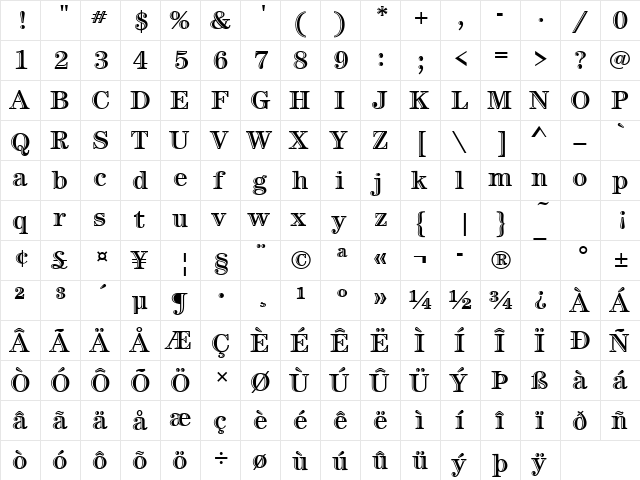 CenturyHanItcD Regular  glyph index