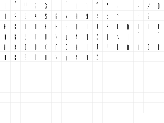 Joe 18 Regular  glyph index