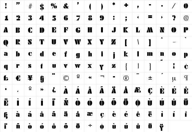 WendyBecker Regular  glyph index