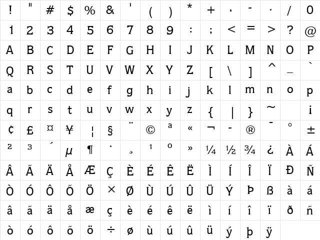 Quorum Md BT Medium  glyph index