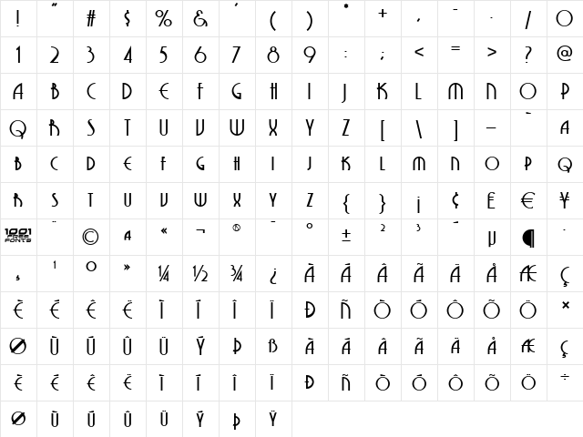 Grenadier NF Regular  glyph index