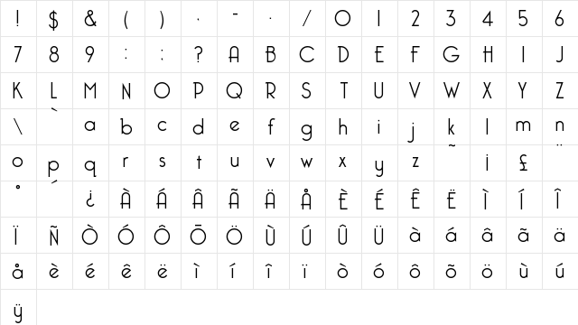 Bellerose Light  glyph index