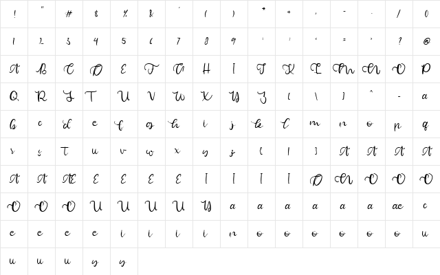Asya Regular  glyph index