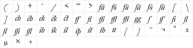 DTL Fleischmann D Alternative Italic  glyph index
