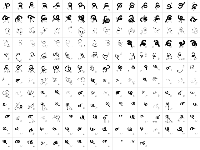 AlwaysBigEatsSmallers Regular  glyph index