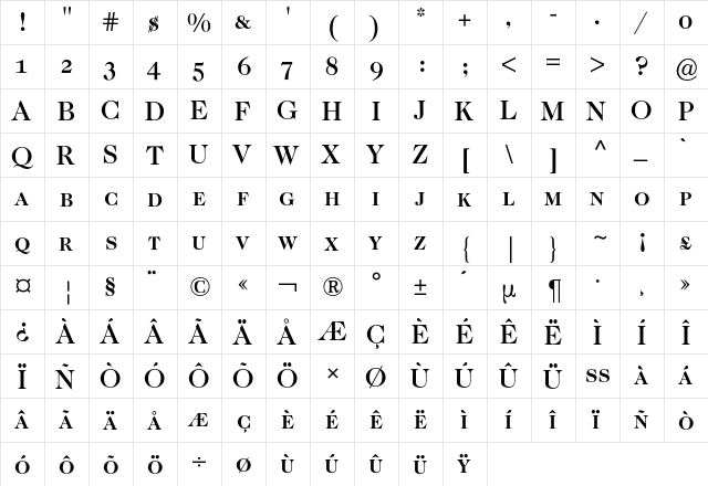 Caslon Two TwentyFour Expert BQ Regular  glyph index