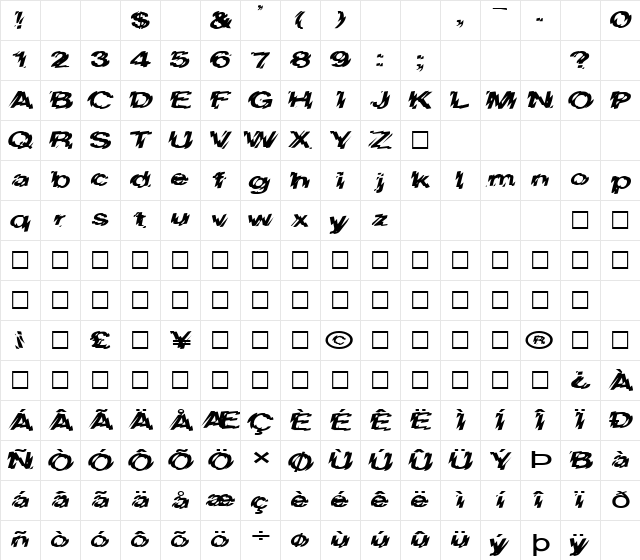 FZ UNIQUE 20 EX Normal  glyph index