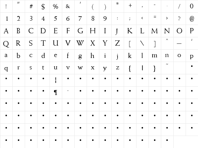 QTWeise Regular  glyph index