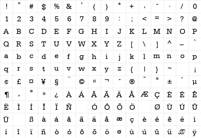 CentricSSK Regular  glyph index