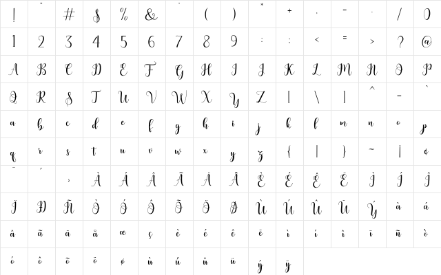 bertilda Regular  glyph index