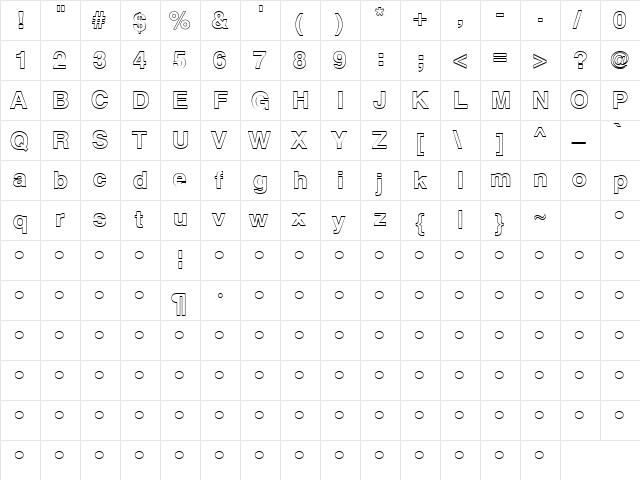 QTHelvet-BoldOutline Regular  glyph index