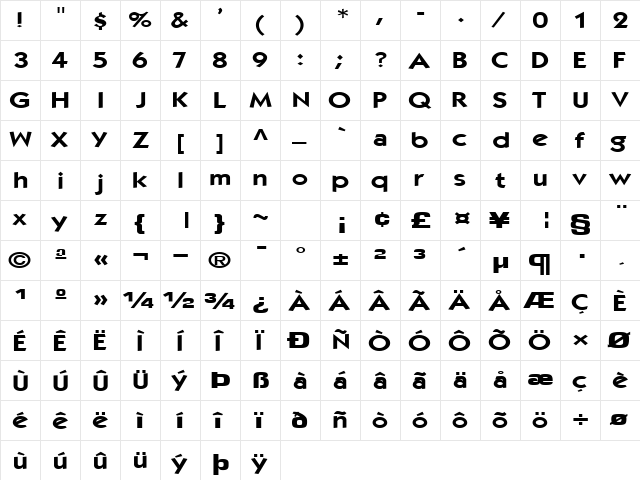 Elegance104 Regular  glyph index