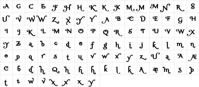 Ela Swashes Black Regular  glyph index