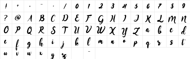 Monitta Regular  glyph index