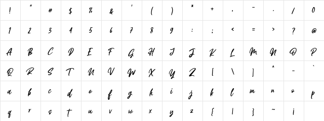 Mashita Regular  glyph index