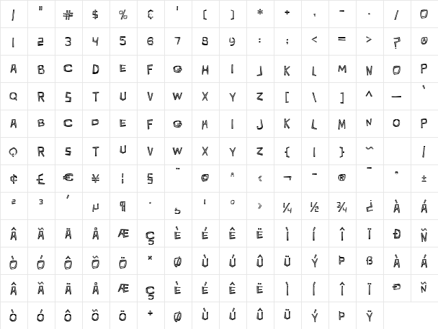 Volcano King Regular  glyph index