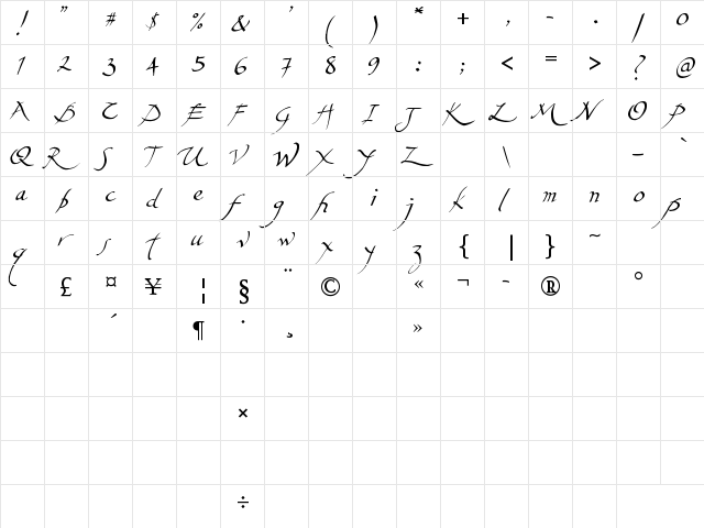 Aerofoil Regular  glyph index