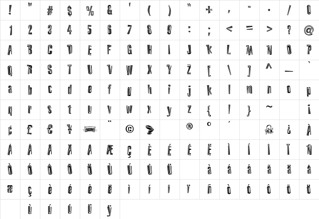 Beat Street InLine Regular  glyph index