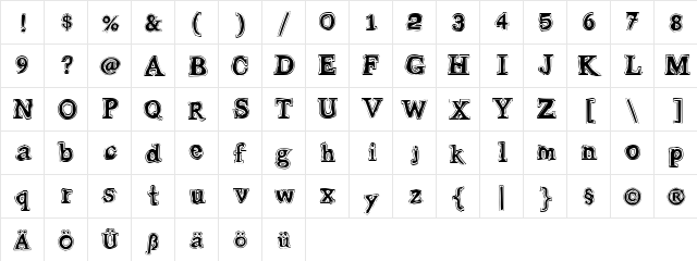 Gleam Comic  glyph index