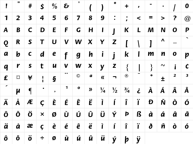 ITC Flora Bold  glyph index