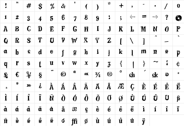 F2F MadZine LT Std Whip  glyph index
