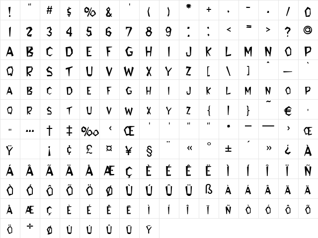 Jenufa Regular  glyph index