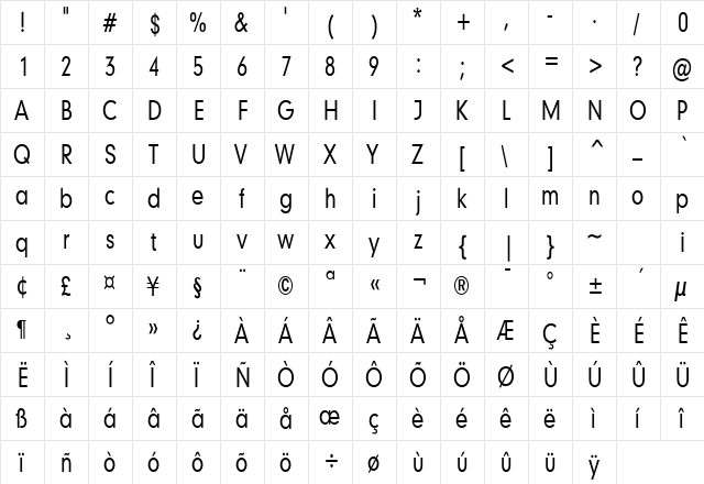 Geo 579 Thin Normal  glyph index