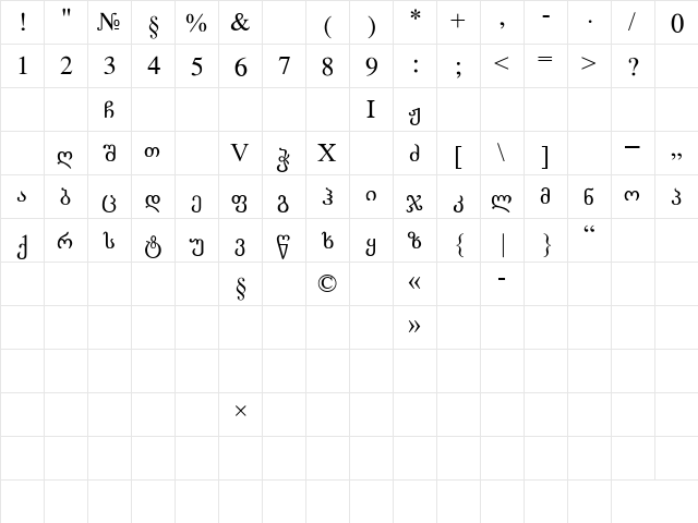 GEO-LitNusx Regular  glyph index