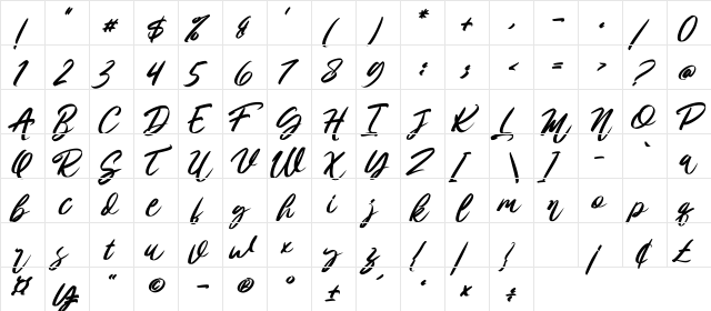 Alisa Italic  glyph index