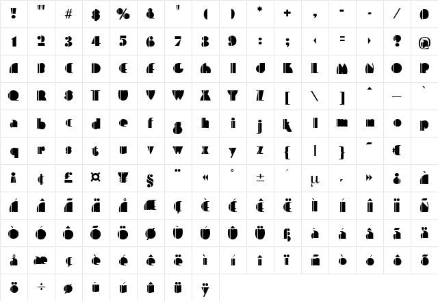 Feuilleton Regular  glyph index