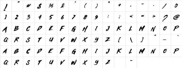 Black Heart Regular  glyph index