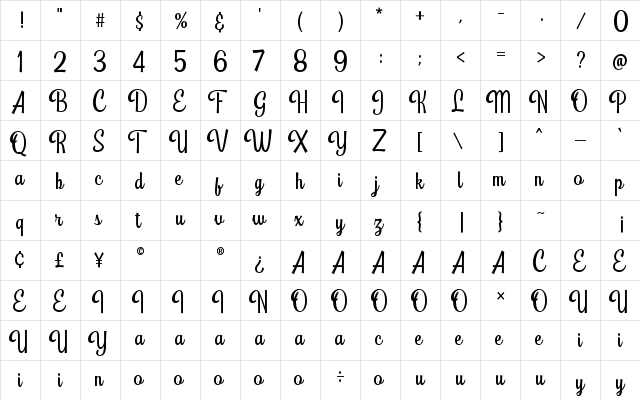 PlaytoonDEMO Regular  glyph index