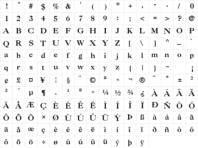 Caslon 3 Regular  glyph index