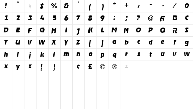 ThimbaSSK Italic  glyph index