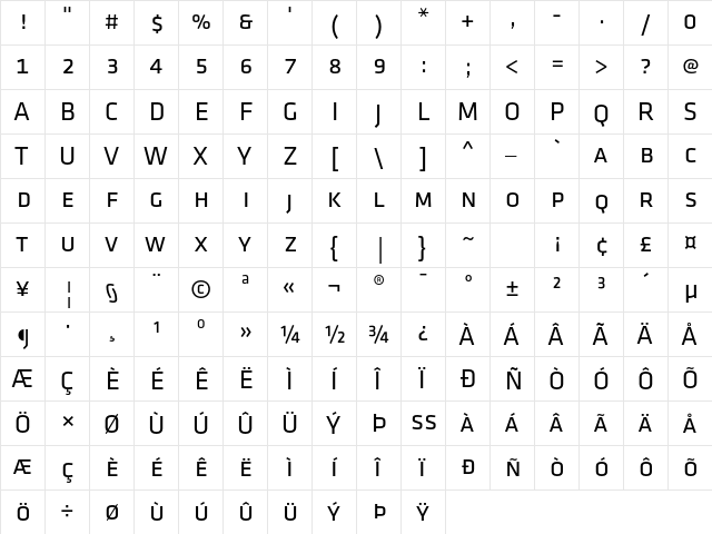 Klavika Reg Caps Regular  glyph index