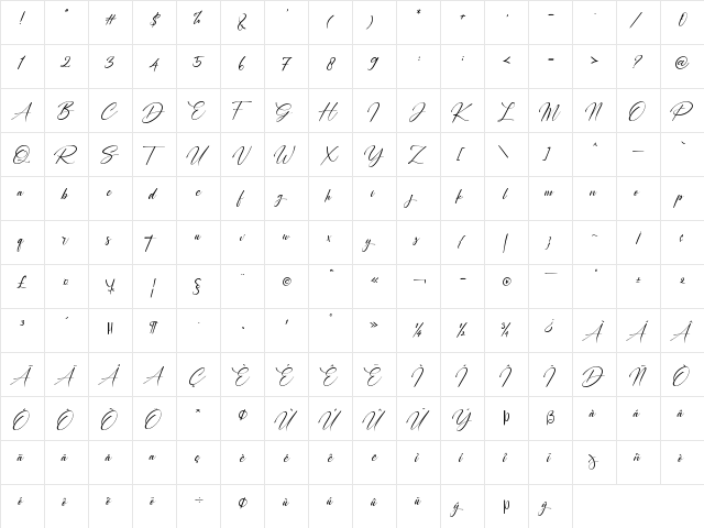 Carrie  Gallerie Regular  glyph index