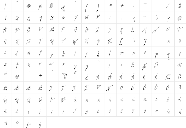 Creepygirl LightOblique  glyph index