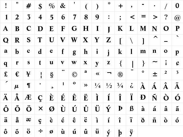 Life Bold  glyph index