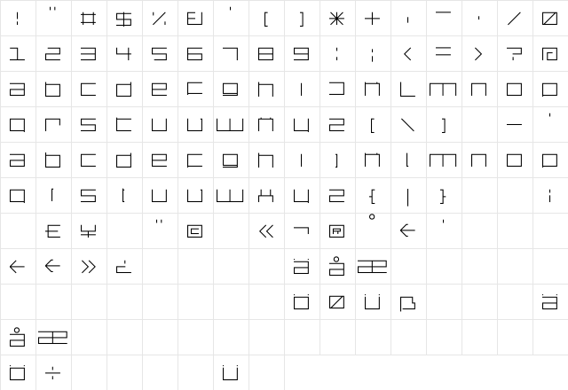 DS SQR35 Regular  glyph index