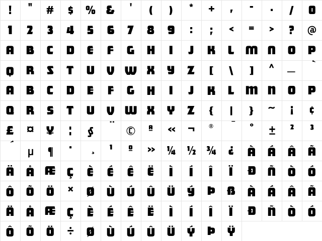 Matinee-Gothic Regular  glyph index