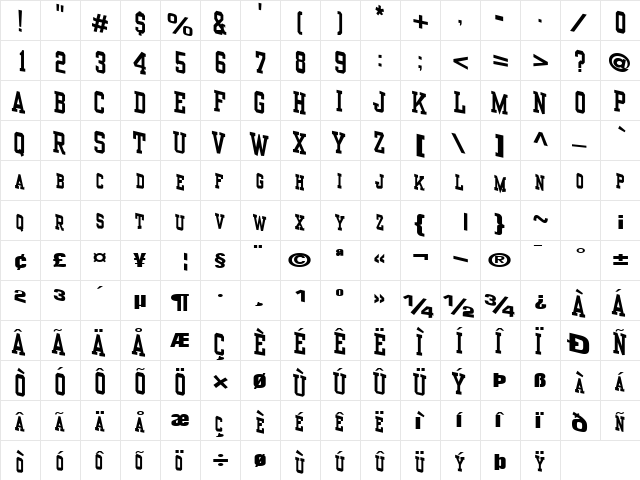 Neo Regular  glyph index