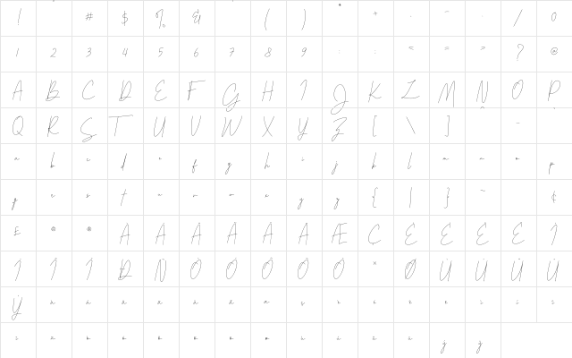 Parakan Regular  glyph index