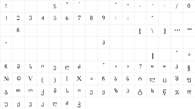Literaturuli Regular  glyph index