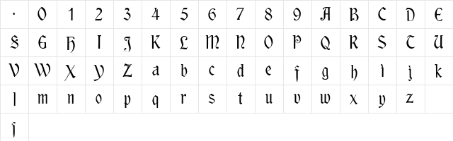 Rousseau Regular  glyph index