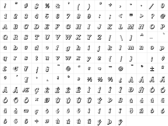 AstridBeckerShadowC-Medium Italic  glyph index