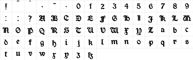 Minim ExtraBold  glyph index