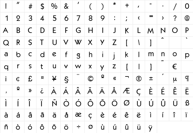 Koblenz-Regular Regular  glyph index