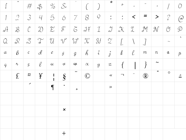 Adinda Regular  glyph index