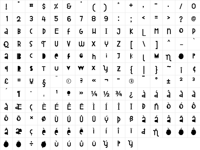 Attracted Monday Regular  glyph index